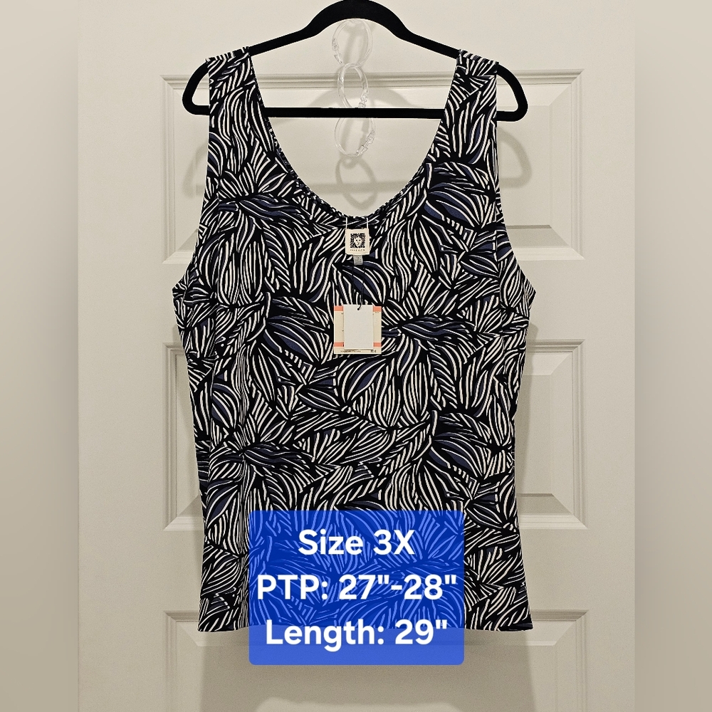 Anne Klein Reversible Printed Double Scoop Neck Top, NWT, Size 3X